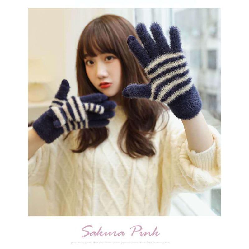 Перчатки для сенсорных экранов, новые зимние милые мультяшные теплые студенческие белые воротнички, плюшевые перчатки для сенсорных экранов average size